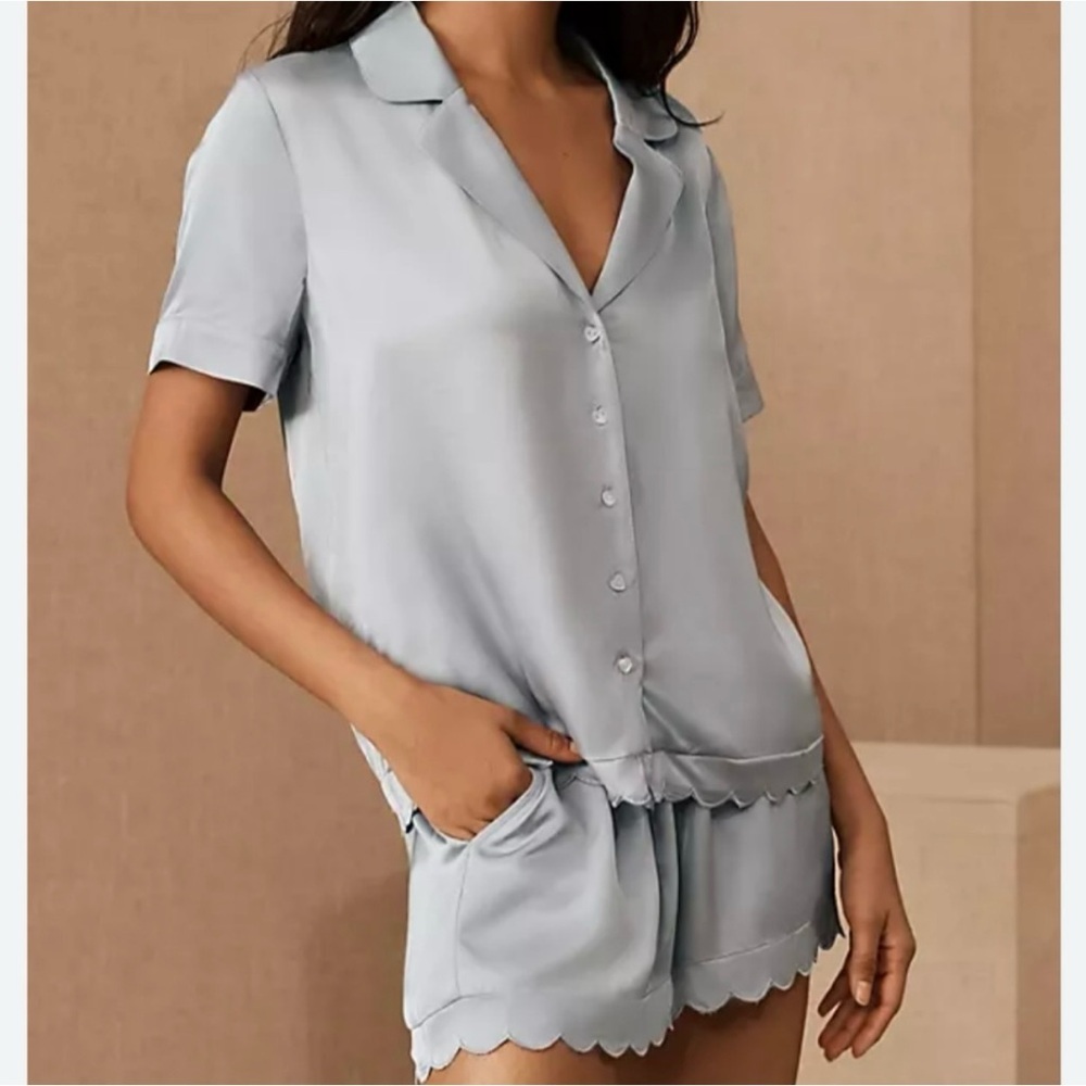 BHLDN Juniper Scalloped Short Blue Pajama‎ Set